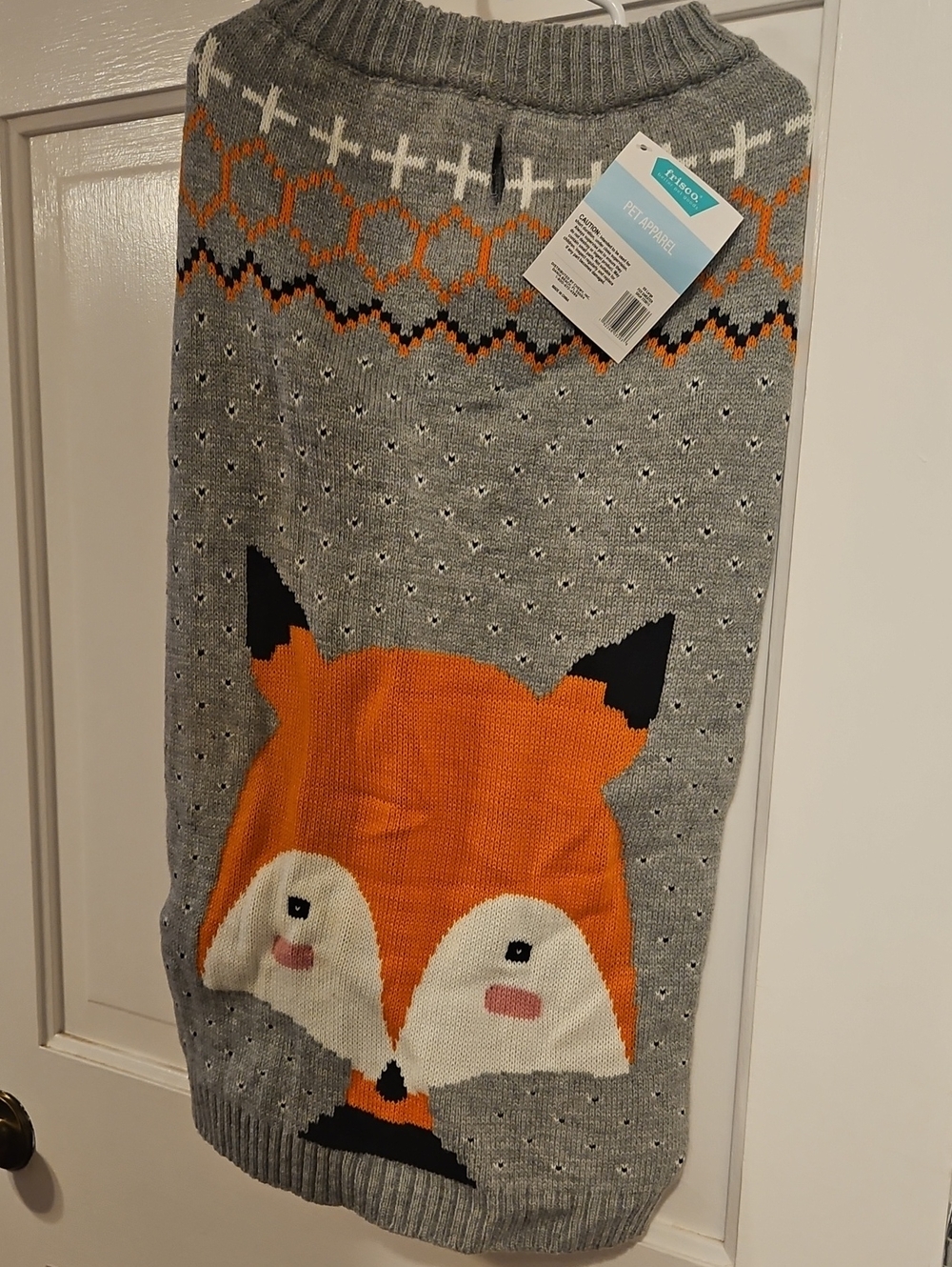 XXLARGE Dog Sweater - Gray Fox Knit Sweater - Orange & White Accent